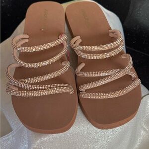 Apoloby Gold Rhinestone Strappy Sandals